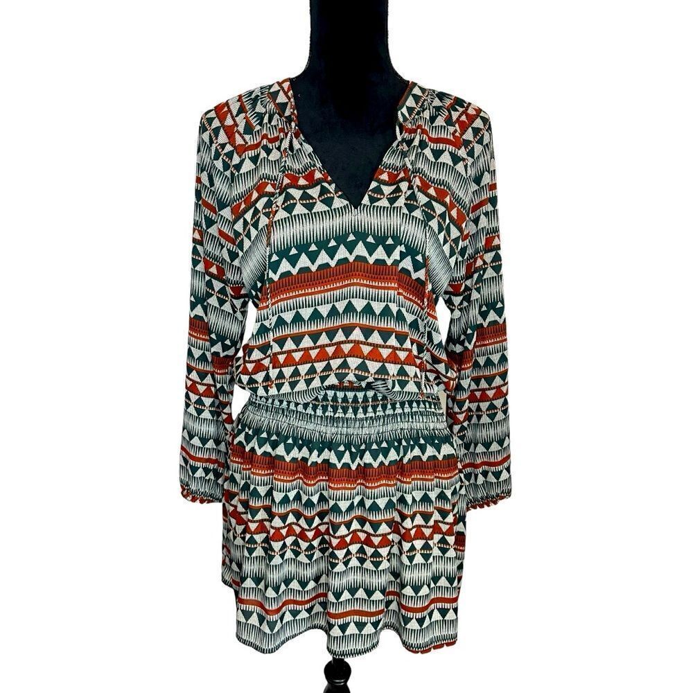 ALLISON JOY BOHO AZTEC PRINTED LONG SLEEVE KNEE LENGTH DRESS WOMENS‎ SIZE SMALL